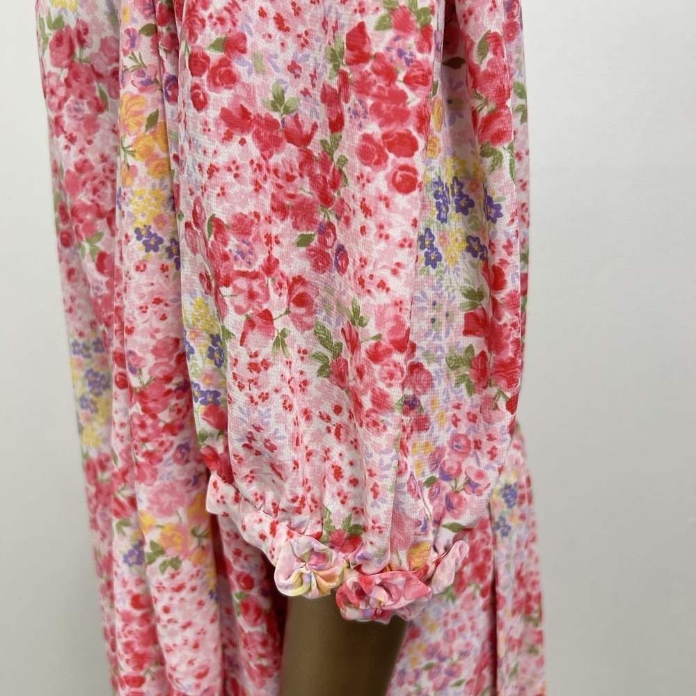 VINTAGE Oscar de la Renta Pink Label Pink Dainty Floral Robe & Slip Dress Sz L - Picture 6 of 10